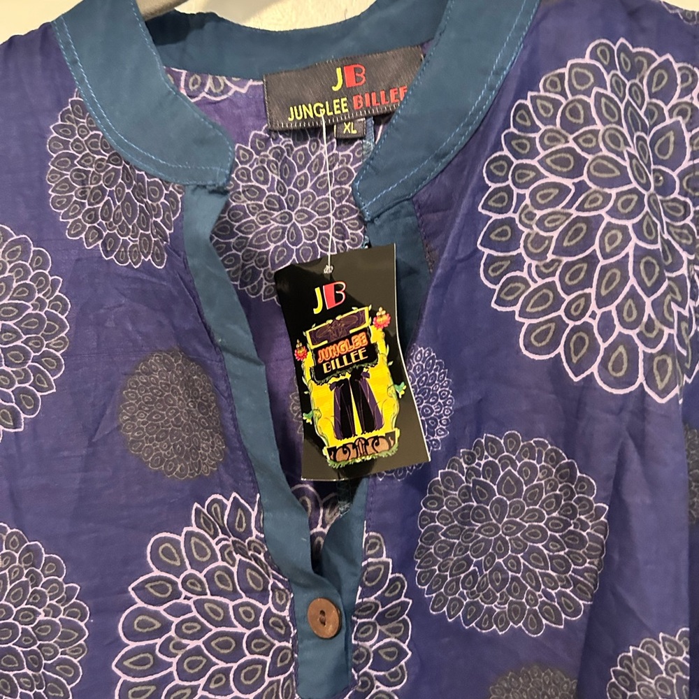 Casual Blue and Purple Sleeveless Dress with Mandarin Collar NWT